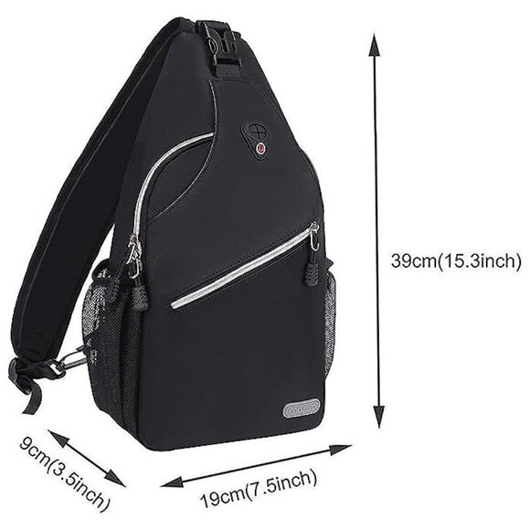 Sling Backpack, Multipurpose Crossbody Shoulder Bag Travel Hiking Black - Picture 4 of 9